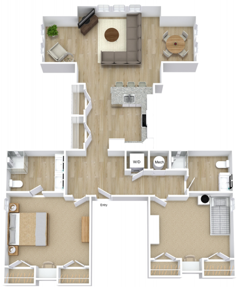Floor plan for 2 beds, 2 baths, 1201 sqft